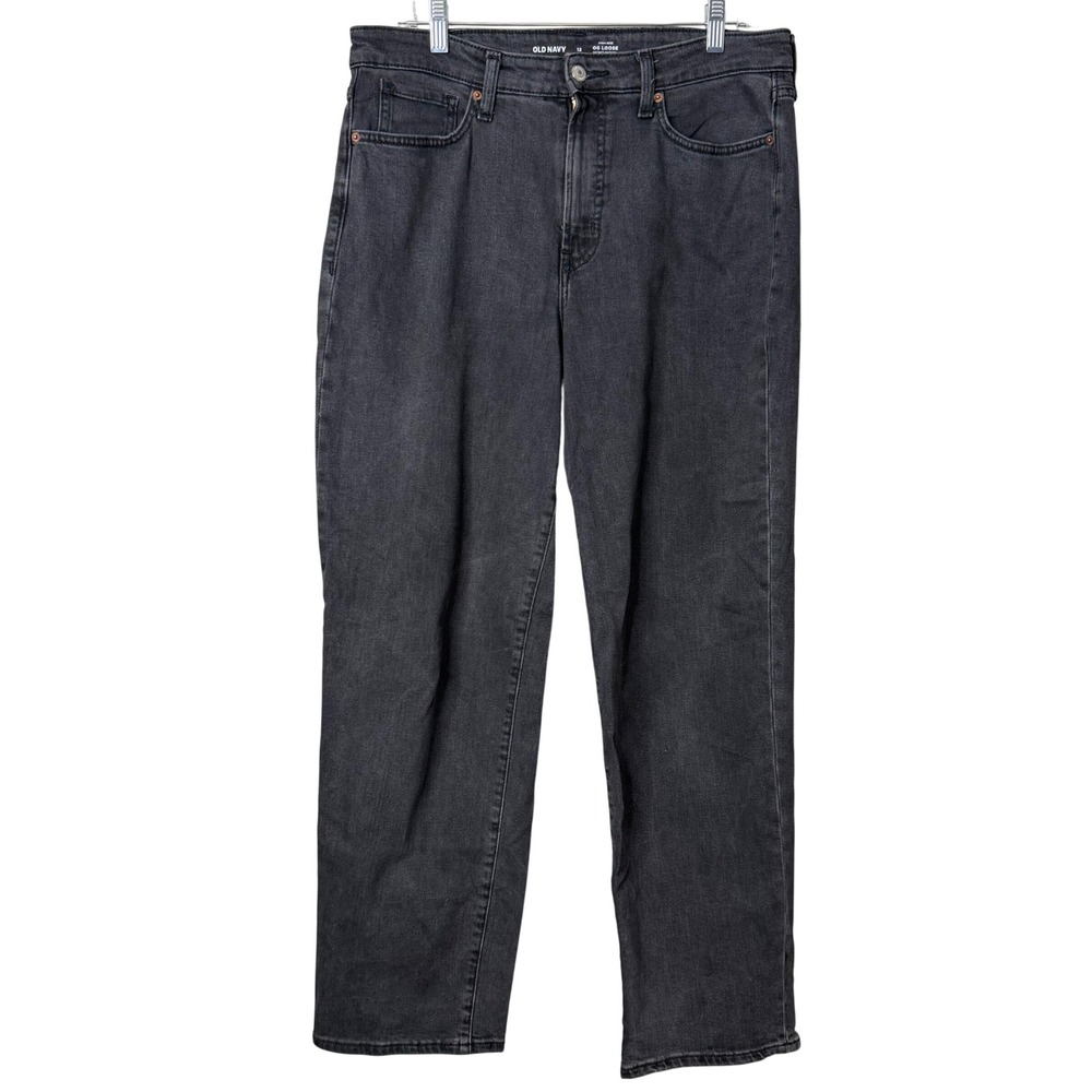 Old Navy High Rise OG Loose Jeans Womens 12 Black Wash Denim Preppy Boho Baggy